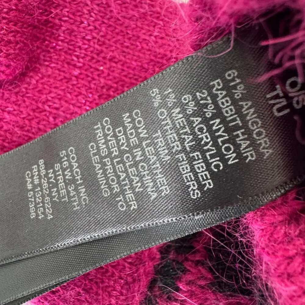 New Coach Ocelot Touch Knit Gloves Angora Rabbit Hair Cranberry Metallic NWT